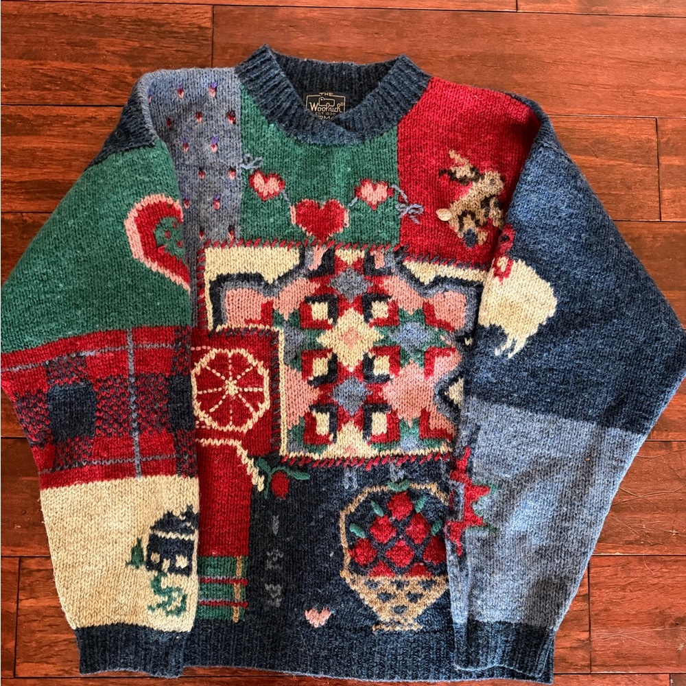 Woolrich Multicolor Patchwork Crewneck Sweater - Red Green Blue Cream